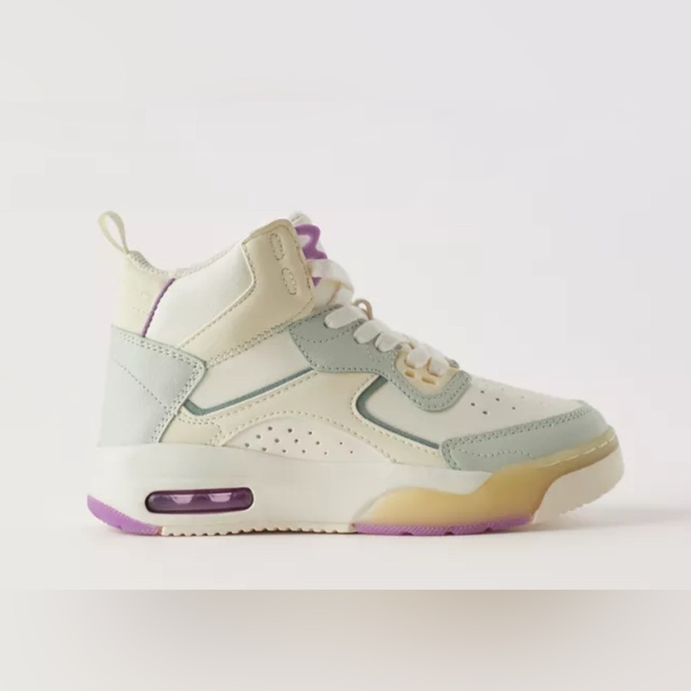 ZARA Kids High Top Sneakers White Purple Light Green Air Bubble Size 35, 3.5-4
